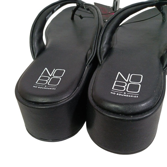 Women's NOBO' Black Wedge Faux Leather, memory foam Flip Flop Shoes, Size 7 - Picture 4 of 8